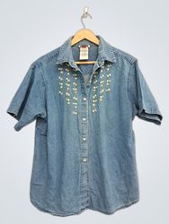 Victoria Jones Petites Damen besticktes Denim-Kurz..
