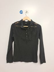 Black Lace Detail Long Sleeve Top