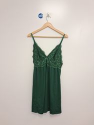 Green Lace Trim Slip Dress