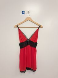 Red and Black Lace Trim Babydoll Slip