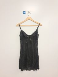 Black Lace Slip Dress with Bow Detail