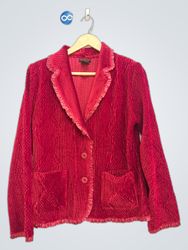 Sara Isabella Petite Red Textured Jacket with Ruff..
