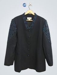 JOHN MEYER OF NORWAY Black Beaded V-Neck Blazer