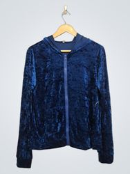 Blue Velour Zip-Up Hoodie