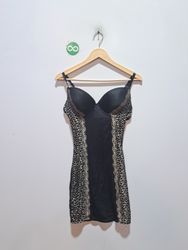 Black slip dress with leopard print side panels