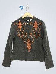 Together Women's Grey Embroidered Mock Neck Sweate..
