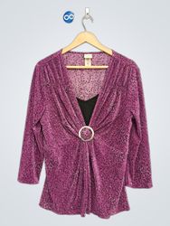 COVINGTON Women's Purple Sparkle Pleated Blouse wi..