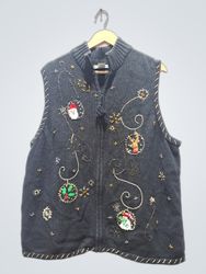 Christmas Vest with Santa and Reindeer Appliques