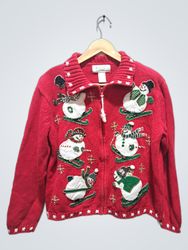 ANNEX Petite Red Snowman Skiing Christmas Sweater