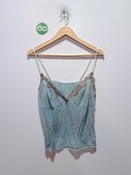 Blau gestreiftes Trägertop mit Spitzensaum