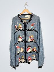 White Stag Women's Snowman Embroidered Cardigan