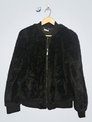 JOUJOU Black Faux Fur Bomber Jacket