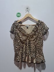 American Eagle Leopard Print Ruffle Blouse
