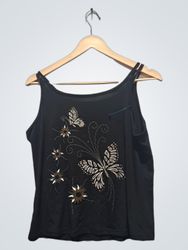 Schwarzes Tanktop mit Schmetterlings- und Blumenmu..
