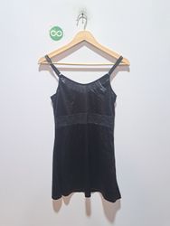 Black Slip Dress with Lace Trim