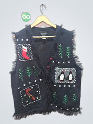 Black Christmas Vest with Penguins, Candy Cane, St..