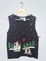 Kim Rogers Women's Black V-Neck Snowman Christmas ..