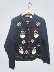 B.P. Design Women's Black Snowman Embroidered Card..