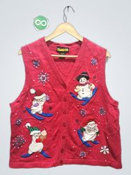 COODOS Red Sleeveless Vest with Snowman Skiing App..