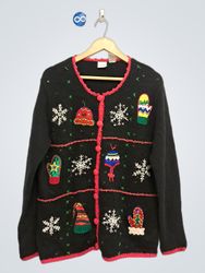 Cherokee Black Christmas Sweater with Mittens and ..