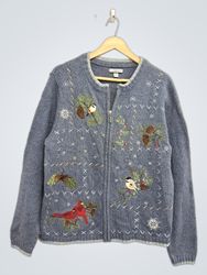 Croft & Barrow Blue bestickter Cardigan mit Vogel-..