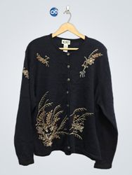 KORET Women's Navy Blue Embroidered Cardigan