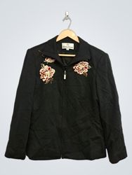 Green Grass Italy Embroidered Black Jacket