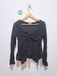 Frankee & Skylar Black Sheer Ruched Long Sleeve To..