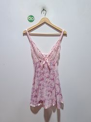 Rosa bedrucktes Babydoll mit Spitzenbesatz