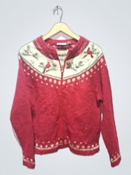 Croft & Barrow Red Cardinal Fair Isle Knit Zip-Up ..