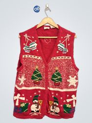Berries & Cream Red Christmas Sweater Vest with Sn..