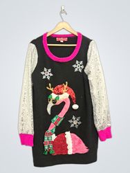 33 Degrees Black Flamingo Christmas Sweater