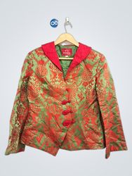 DELIAO PRINCESS Damen Grün- und Rot-Brokattjacke