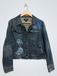 Nine West Jeans Denim Jacket with Floral Embroider..