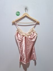 Pink Satin Camisole with Lace Trim