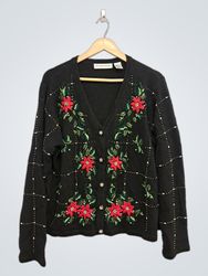 Victoria Jones Schwarze Strickjacke mit Blumenstic..