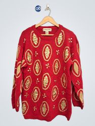Victoria Harbour roter Strickpullover mit Paillett..