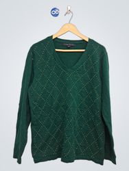 Tommy Hilfiger Damen Grün Rautenmuster V-Ausschnit..