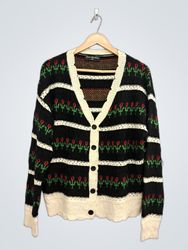 OVER KIOSHAS Black Tulip Pattern Cardigan