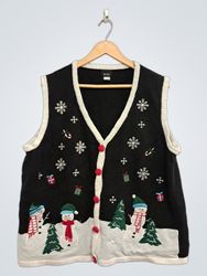 Holiday Editions Black Snowman and Snowflake V-Nec..