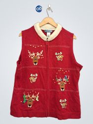 Classic Elements Women's Red Reindeer Candy Cane C..