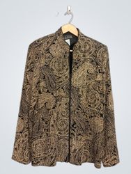 ALEX EVENINGS Women's Black Gold Paisley Print Jac..