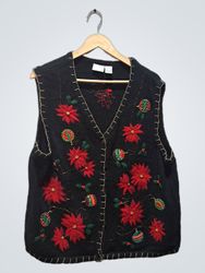 Kim Rogers Women's Christmas Poinsettia Sweater Ve..