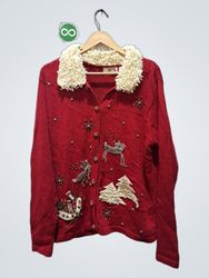 Basic Editions Holiday Red Christmas Sweater with ..