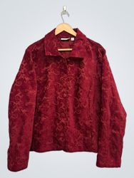 Croft & Barrow Women's Red Jacquard Button-Front J..
