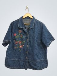 Denim Shirt with Floral Embroidery