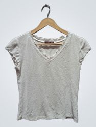 Silvergate White Textured V-Neck T-Shirt