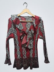 LAURA SCOTT Women's Red Black White Patterned Blou..