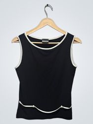 Baranda Black Sleeveless Top with White Trim