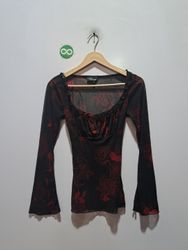 My Michelle Black Red Floral Mesh Long Sleeve Top